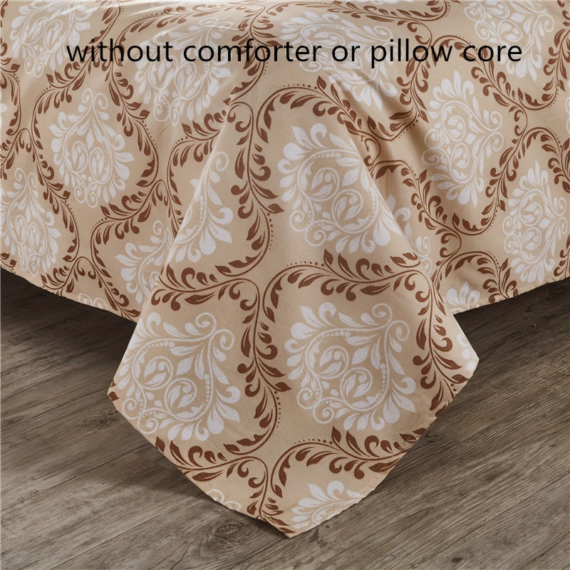 Floral Duvet Cover Set 4 Pieces Polyester Bed Bedding with Pillowcases and Flat Sheet