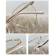 Polygonal Gold Metal Eyeglasses Frames with Flat Lenses for a Natural Look