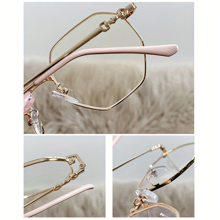 Polygonal Gold Metal Eyeglasses Frames with Flat Lenses for a Natural Look