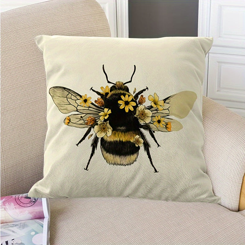 Yellow Floral Bee Throw Pillow Cover 45.72cm Decorative Cushion Case for Sofa Bed