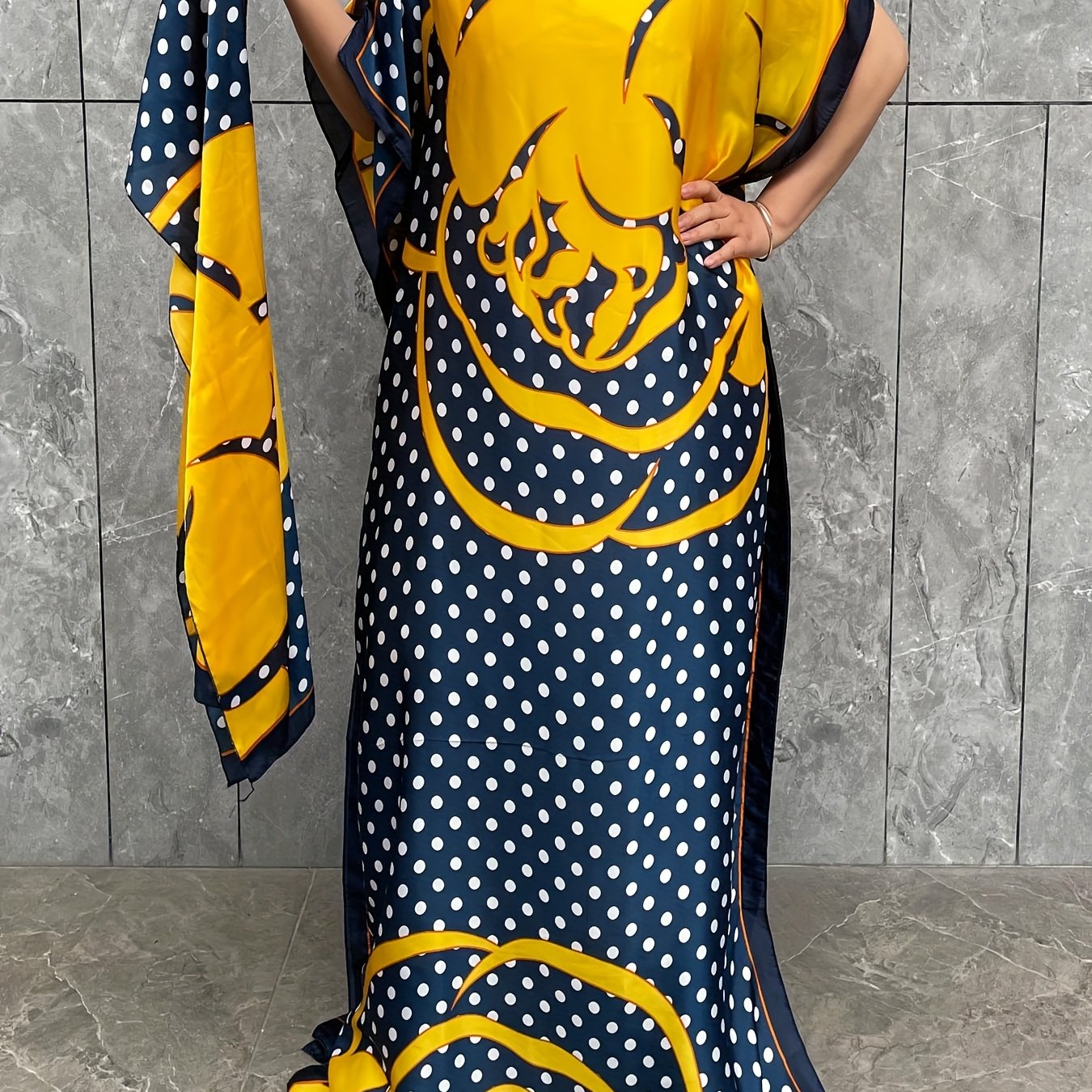 Plus Size Floral Maxi Kaftan Dress - Short Sleeve, Flowy, Summer Beach