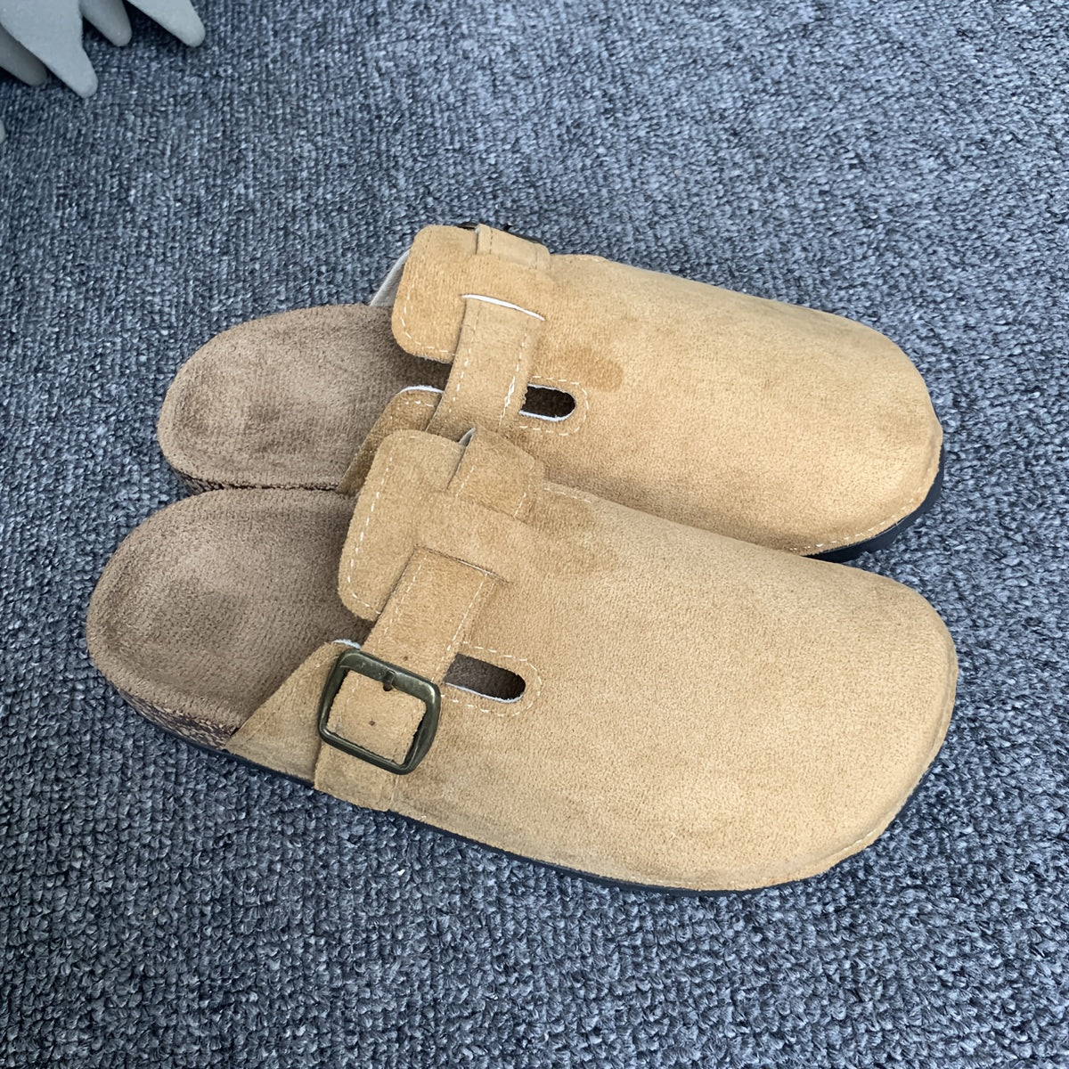 Women's Slip-On Mules Tan Casual Shoes with Buckle and Non-Slip Sole