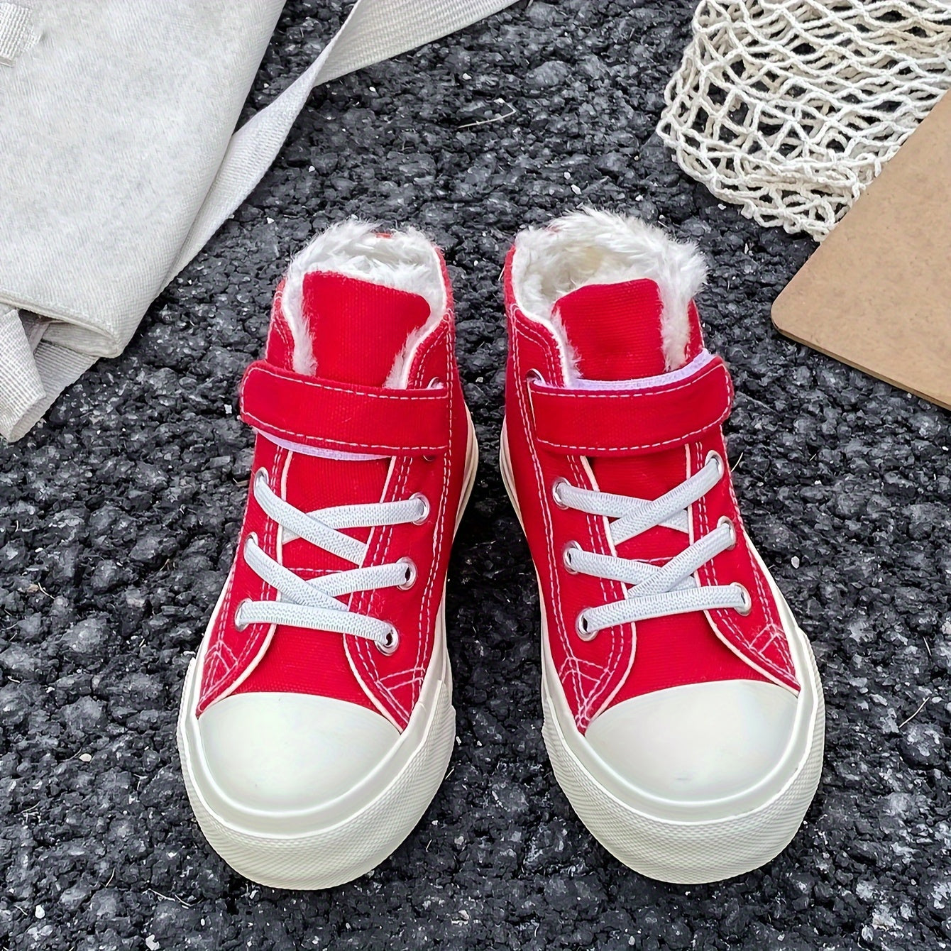 Детские зимние кроссовки из холста для мальчиков и девочек, высокие, с нескользящей подошвой, плюшевой подкладкой