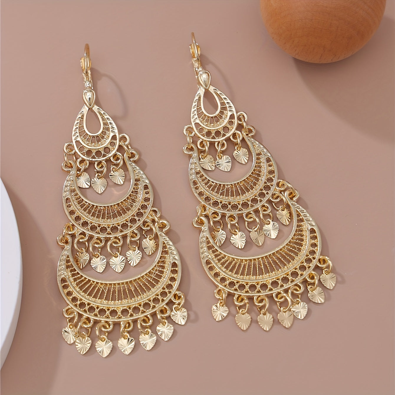 Gold Plated Dangle Earrings Hollow Moon Tassel Jewelry for Daily Wear and Parties