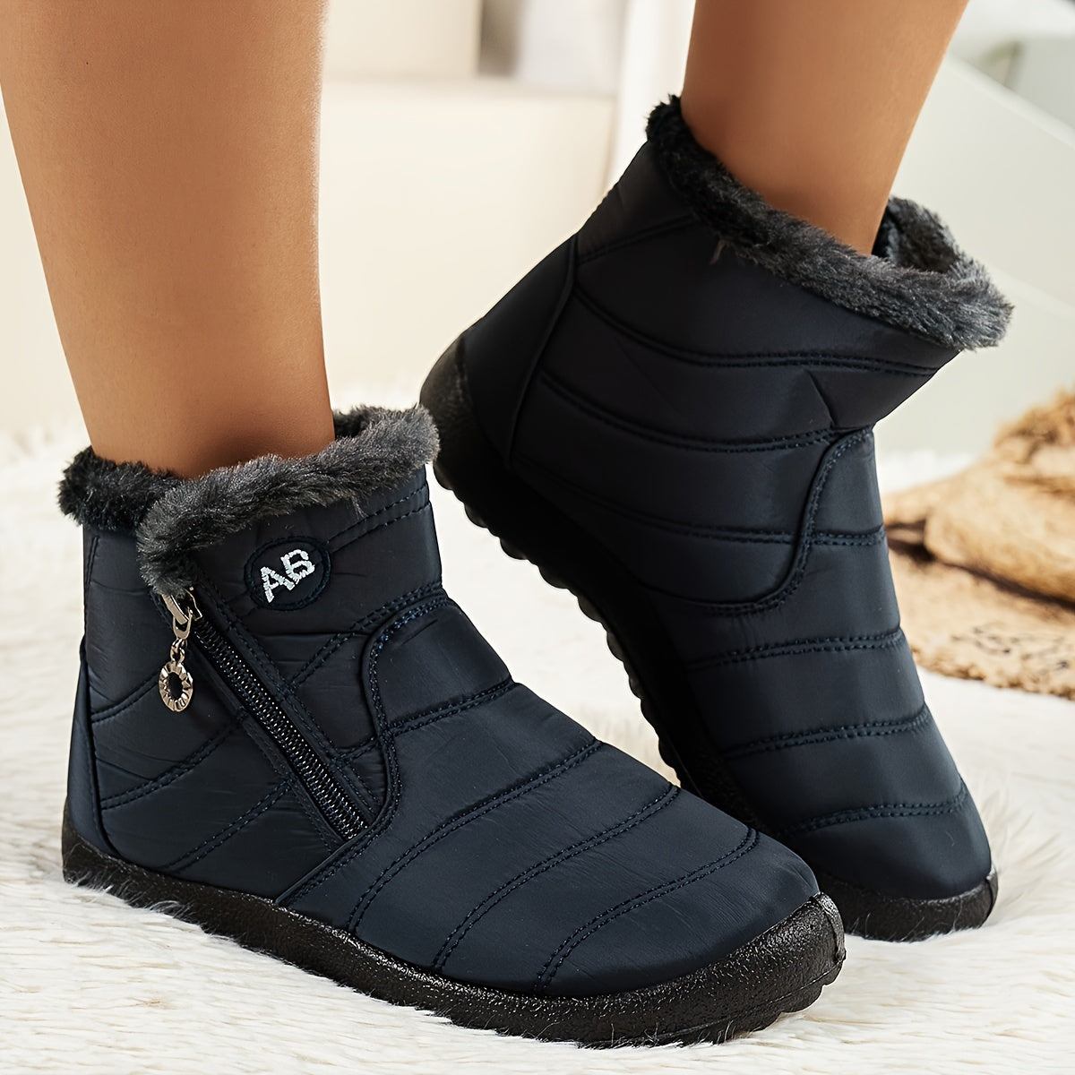 Women's Winter Ankle Boots Fleece Lined Zipper Closure Burgundy Fabric