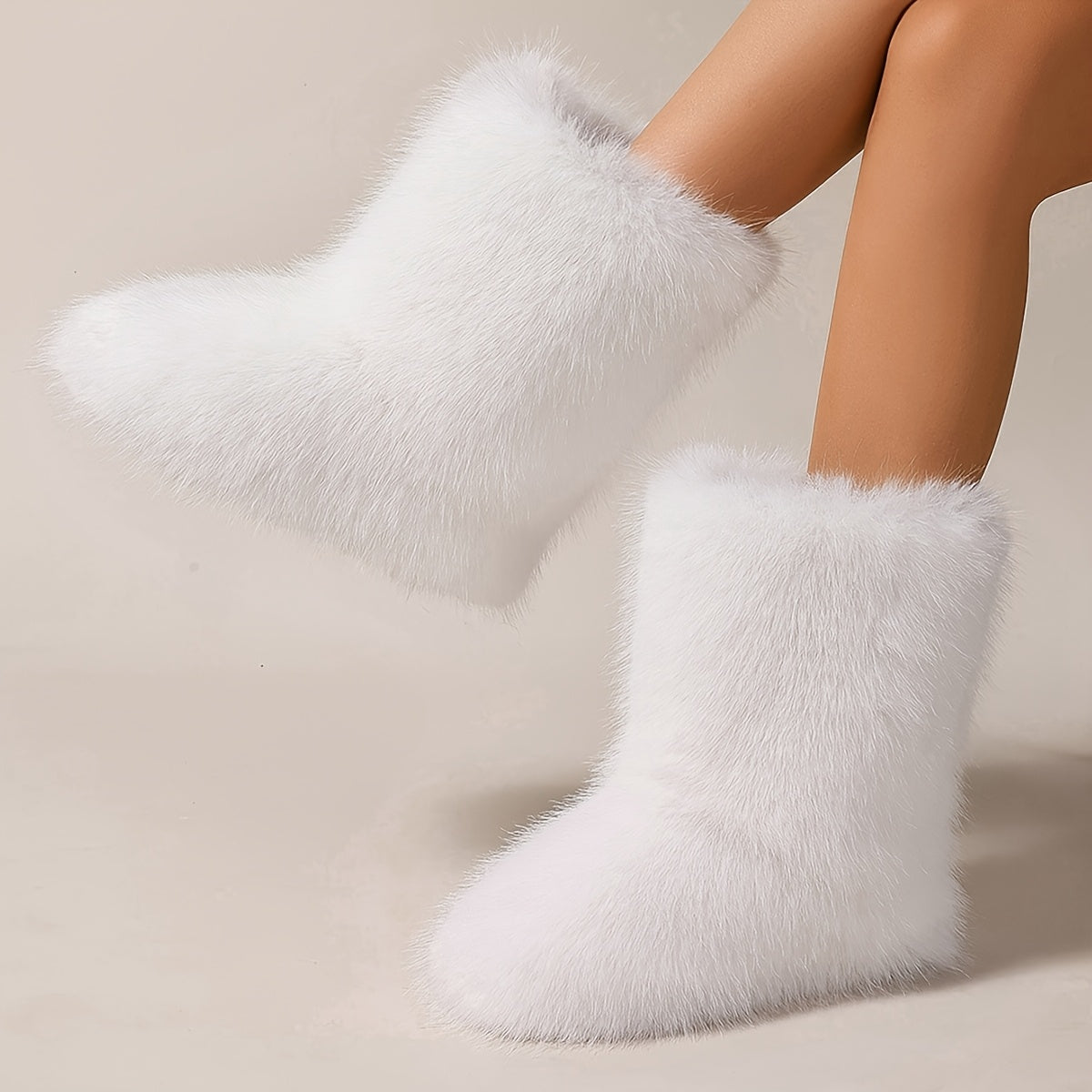 Women Faux Fur Mountain Boots Winter Mid-Calf Tall Booties