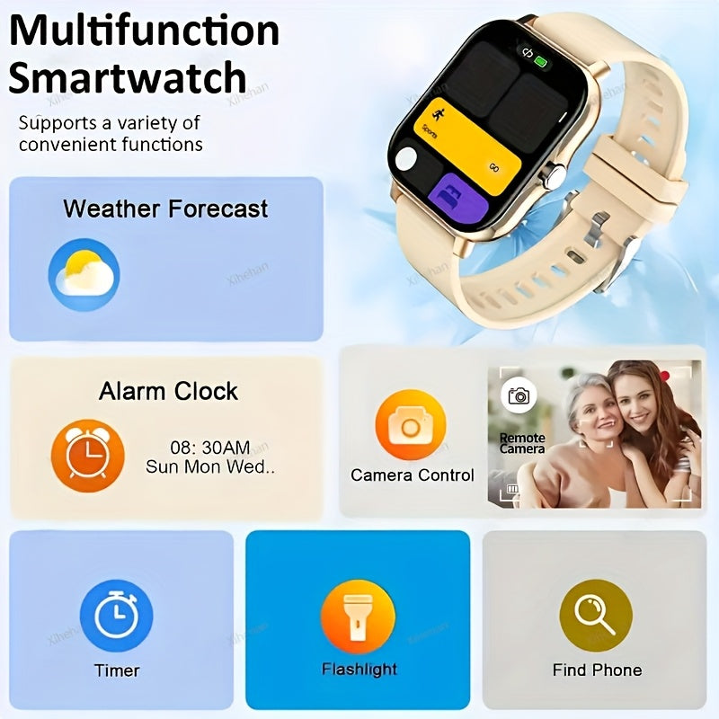 Touch Screen Smartwatch with Real-Time Caller ID and Notifications 1.83 Inch TFT Display Silicone Strap Metal Body
