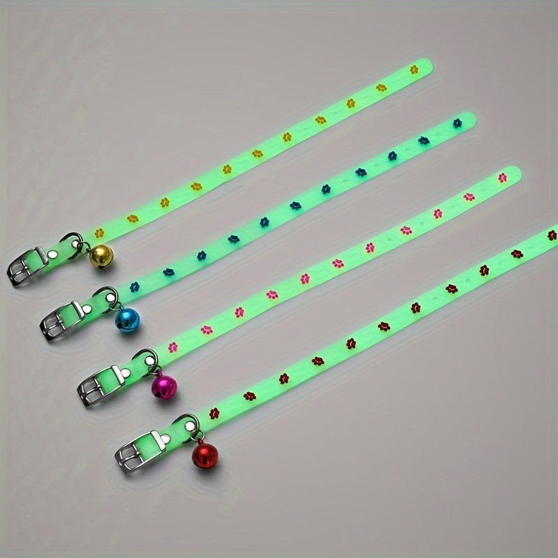 Luminous Pet Collar with Bell for Small Dogs and Cats Silicone Cartoon Adjustable Safe Night Visibility