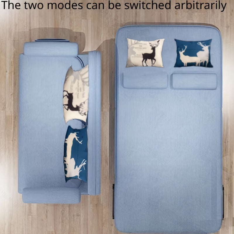 Blue Multifunctional Sofa Bed with Foldable Design Linen Fabric for Home Office Guest Room