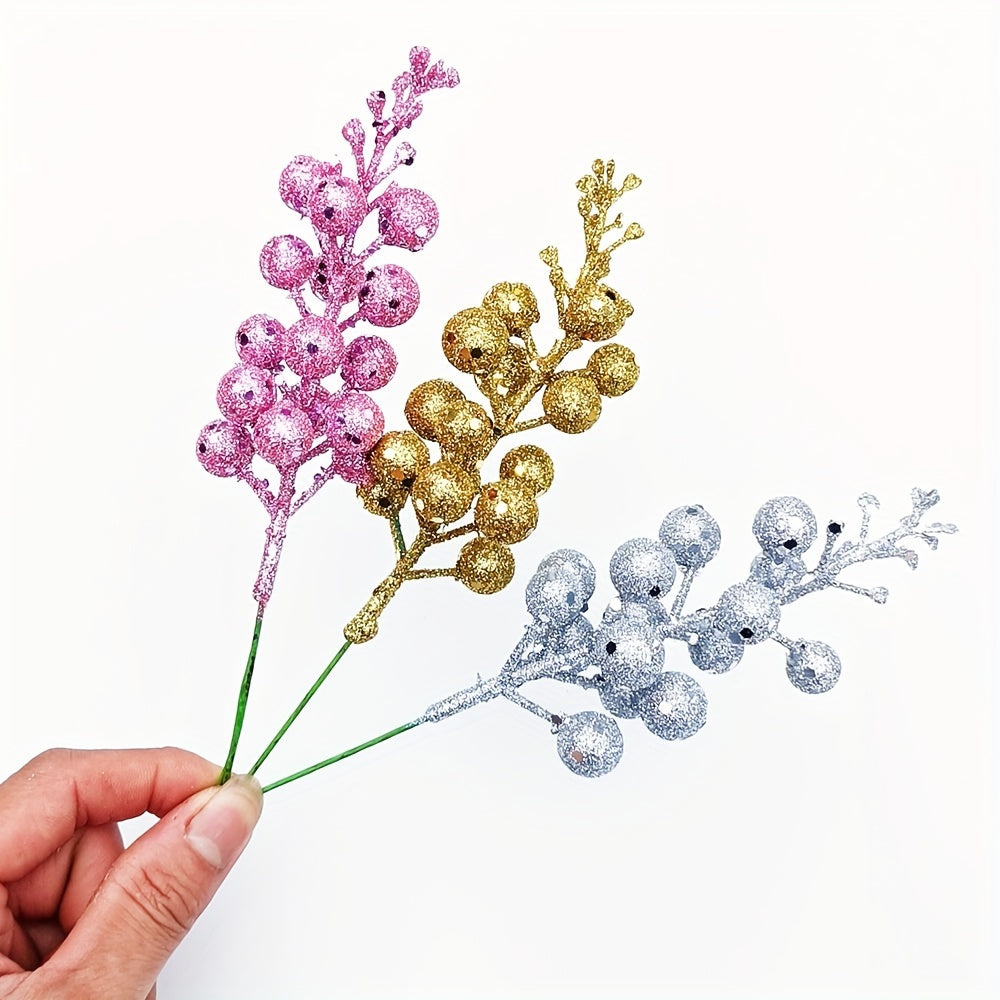 12 Sparkling Christmas Decorations Set with Gold Branches Ornaments Wreaths and Holiday Party Decor