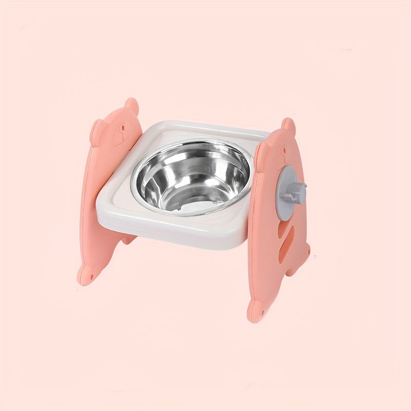 Stainless Steel Cat Feeding Station with Adjustable Tilted Bowls and Water Dish