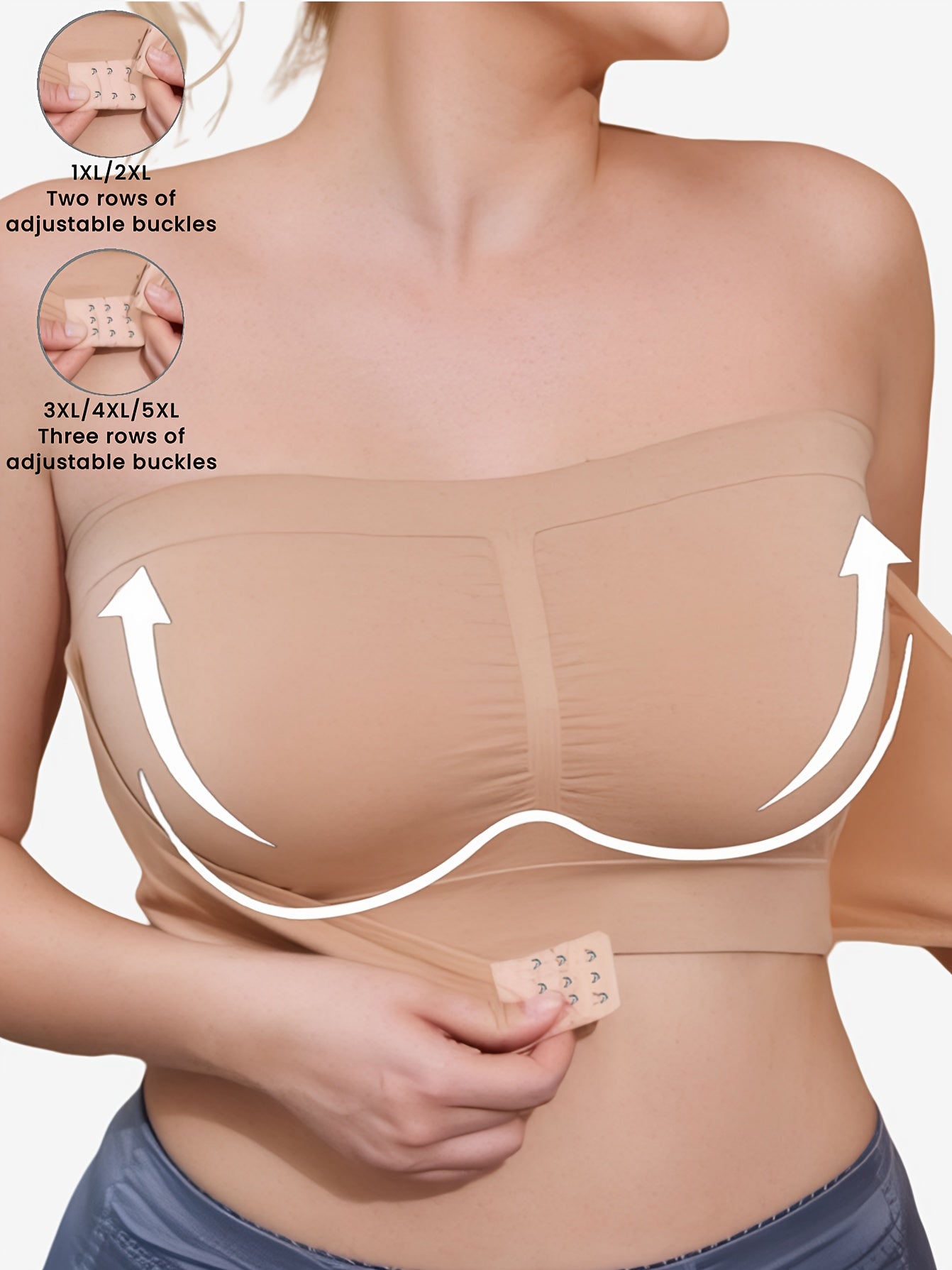 Women's Plus Size Strapless Sports Bra Breathable Yoga Workout Beige