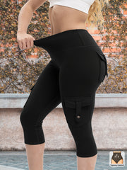 Plus-Size Women’s High-Waisted Seven-Point Yoga Pants with Pockets and Four-Way Stretch