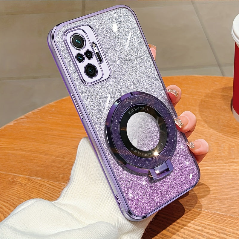 Magnetic Suction Phone Case for Redmi Series with Gradient Flash Powder Shockproof TPU