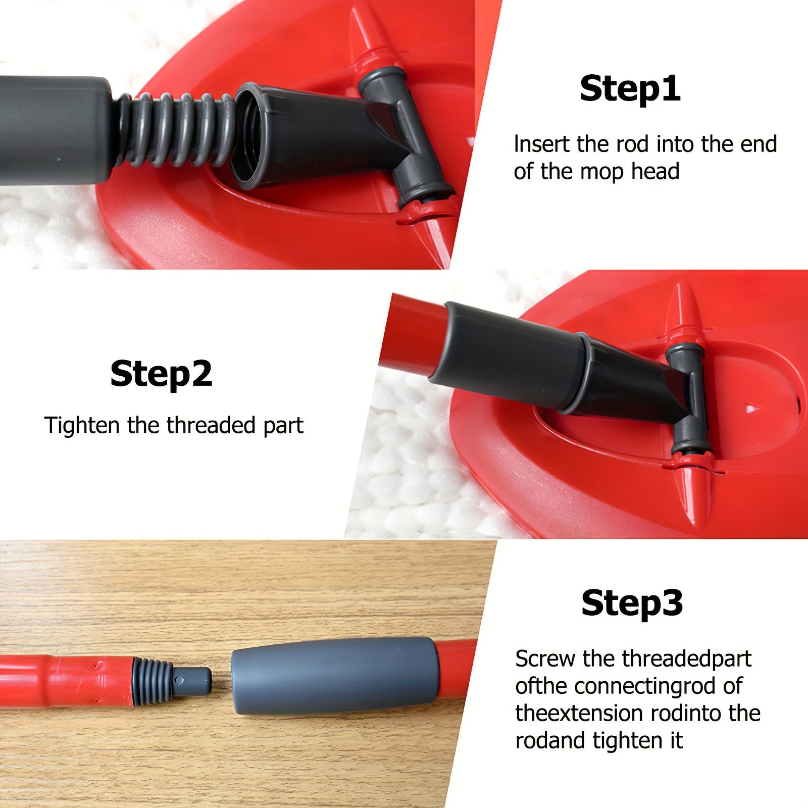 White 4-Piece Mop Head Set with Red Gray Mop Handle and Triangle Plate