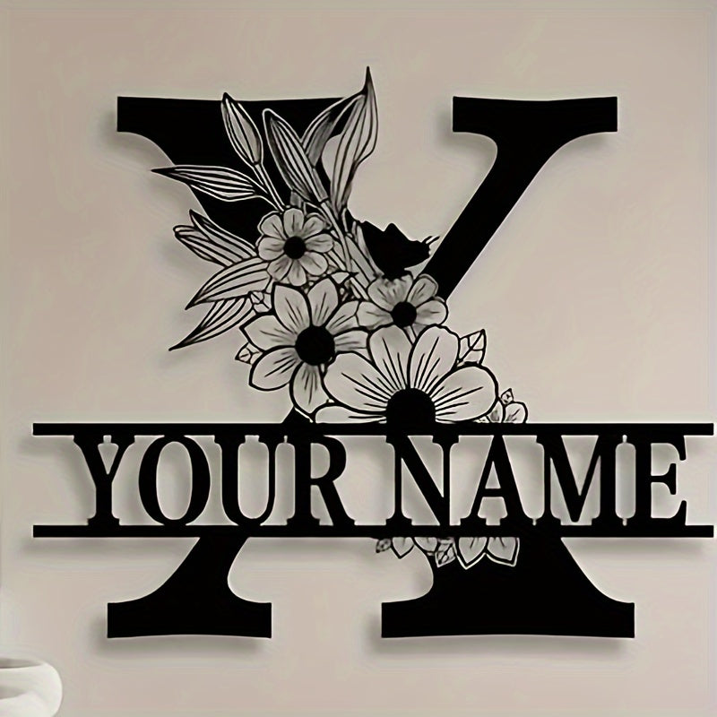 Personalized Metal Family Name Sign with Floral Design for Home Decor