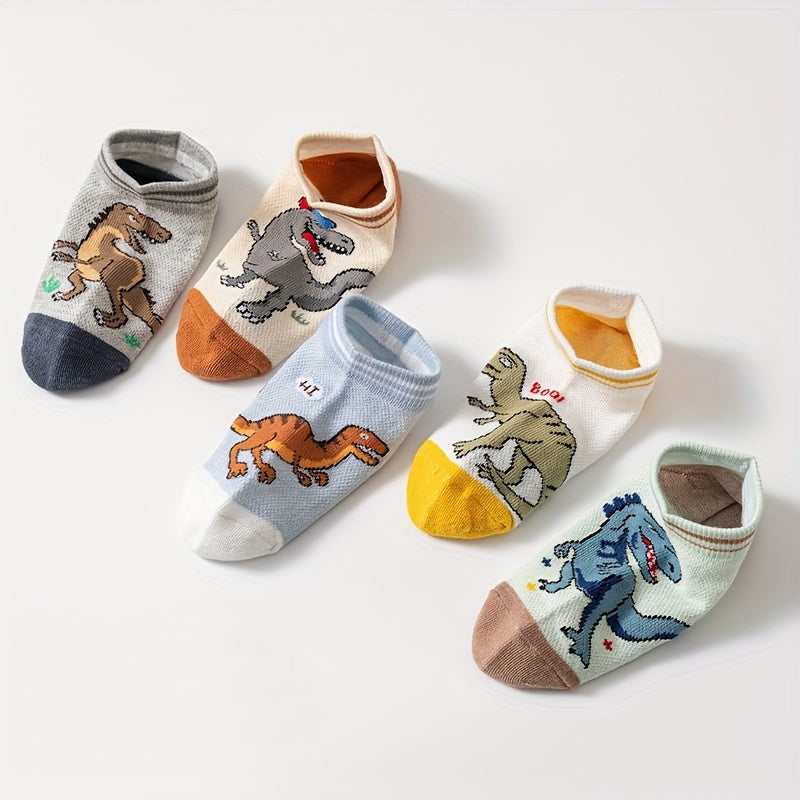 Calcetines de dinosaurio para niño, 5 pares, calcetines transpirables hasta el tobillo para niños, primavera y verano