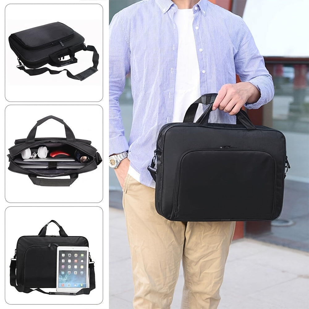 Black Polyamide Laptop Sleeve with Shoulder Strap and Multiple Compartments