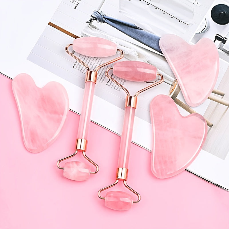 Facial Massage Tools Set Dual Head Roller Heart-Shaped Scraping Board Odorless Battery-Free