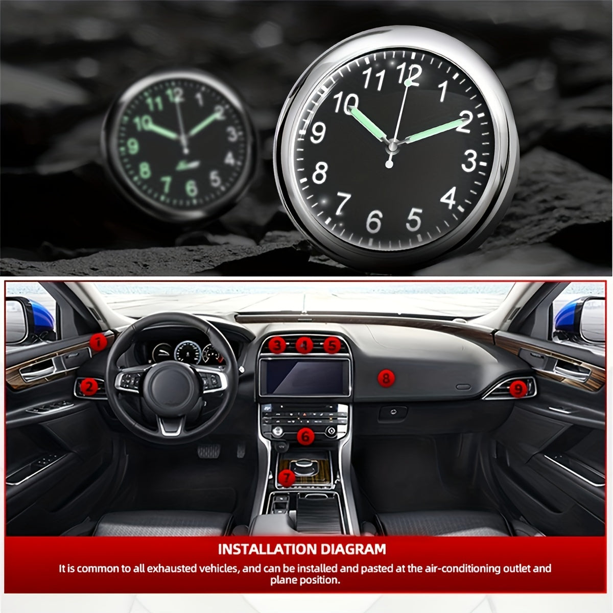 Mini Quartz Car Dashboard Clock Luminous Decorative Car Accessories