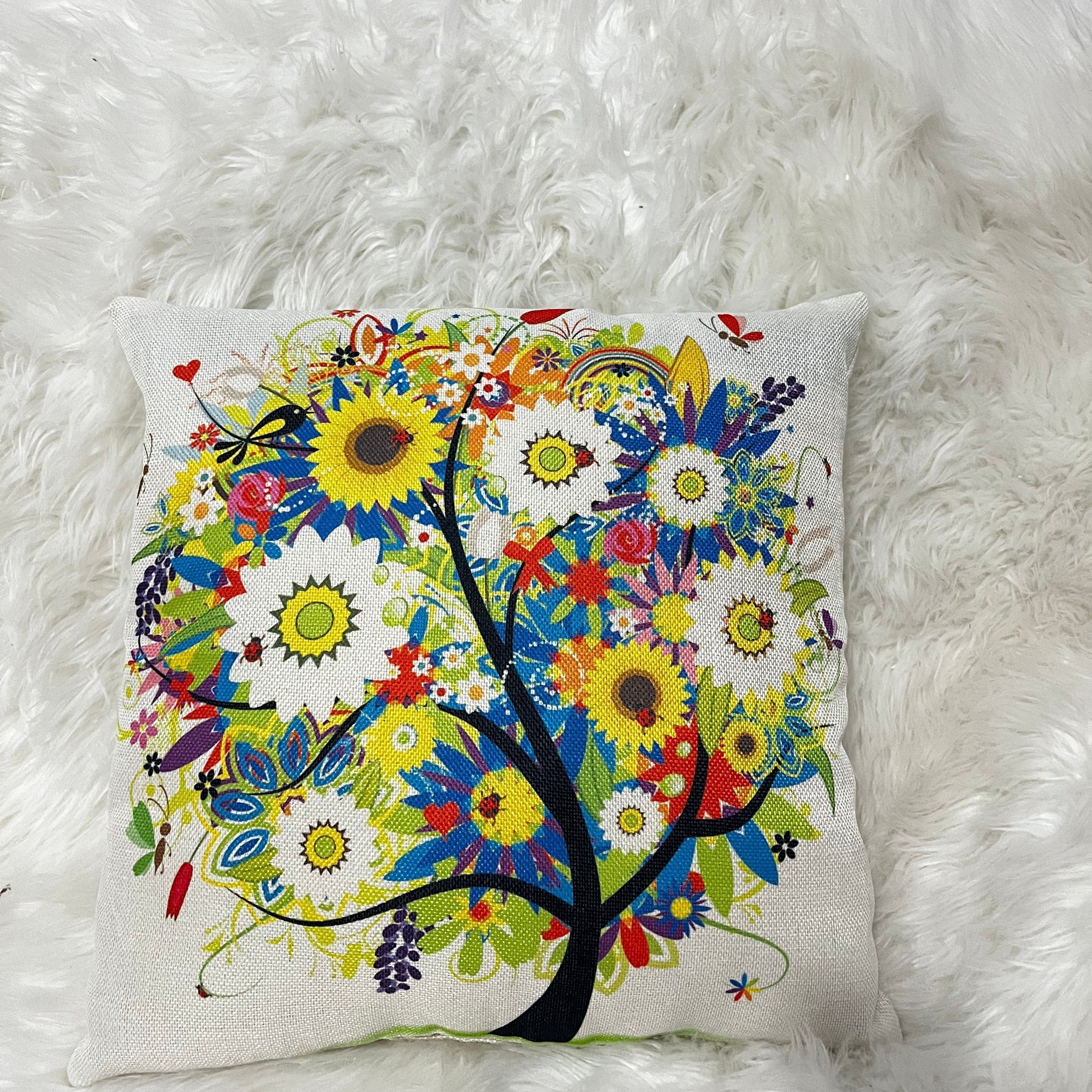 Linen Printed Pillowcase for Sofa Bed Office Decor 20x20 Inches