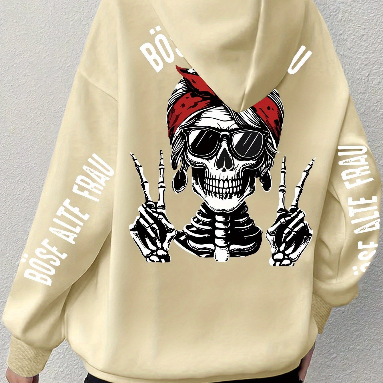 Plus Size Women's Skull Graphic Hoodie Black Pirate Style Long Sleeve Pullover