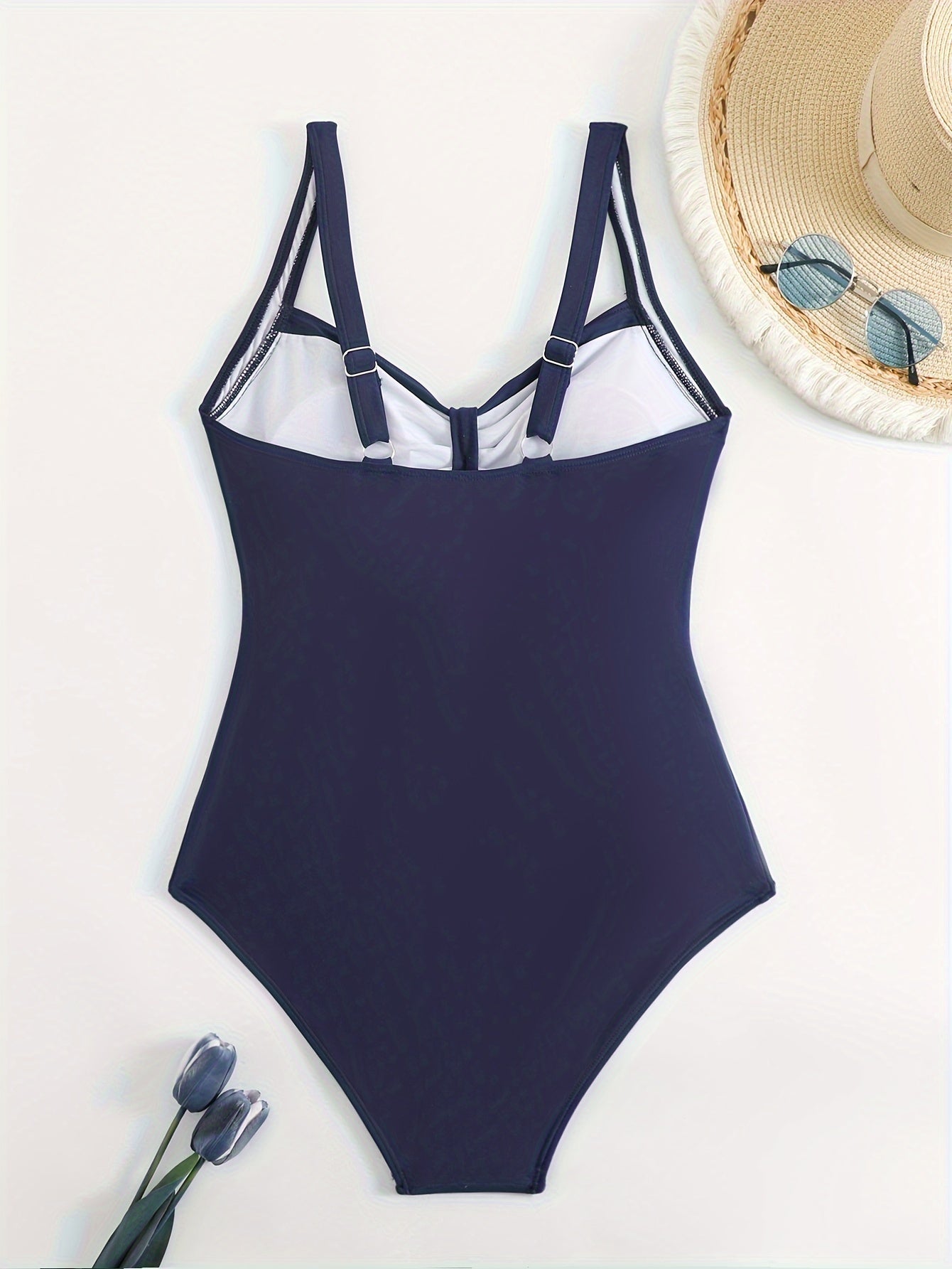 Women's Solid Color One-Piece Swimsuit with Ruched Front and High Cut