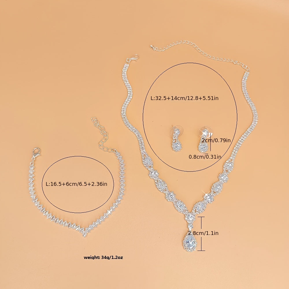 Conjunto de joyería nupcial con pendientes, collar y pulsera de zirconia de origen europeo y americano para boda