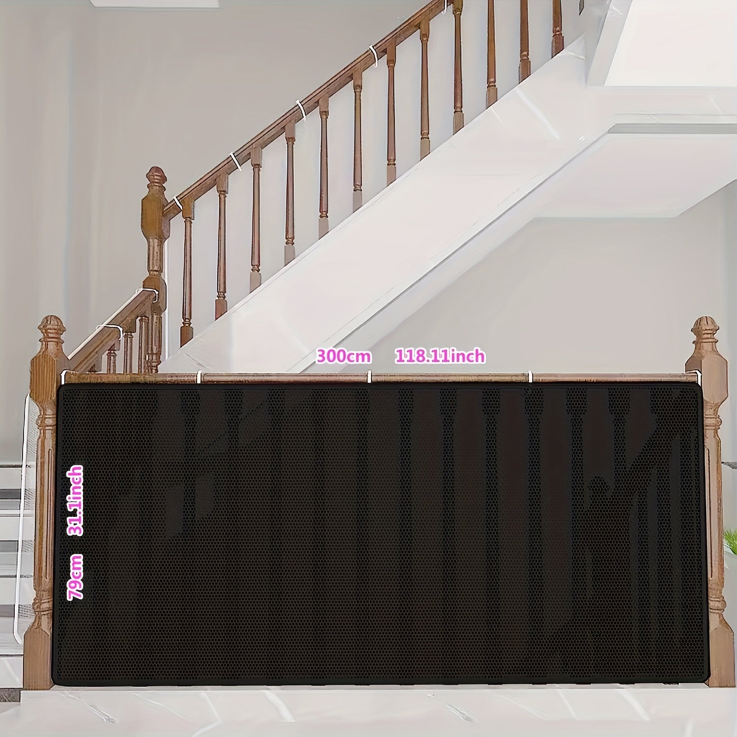 Child Safety Net for Staircase and Balcony Black Mesh Lead-Free for Children Ages 3-6 1 Set