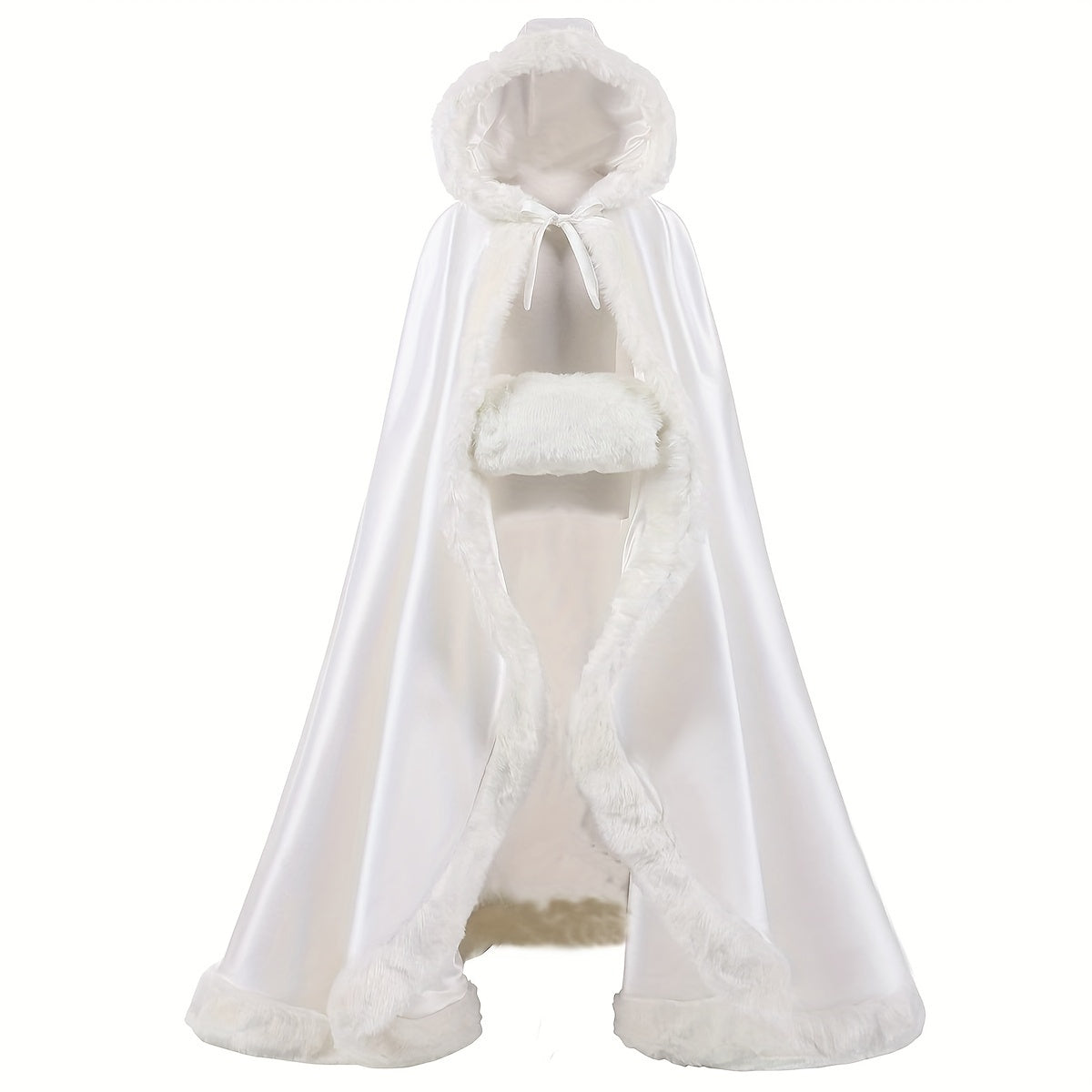 Women Girls Faux Fur Satin Cape Hood Windproof Warm Stylish Clothing Accessory