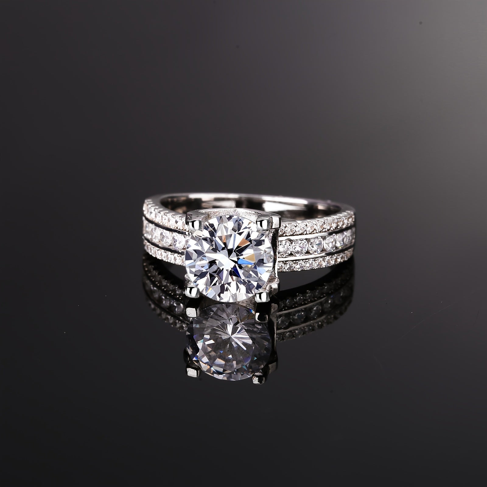 Vintage 2CT Moissanite Engagement Ring in Sterling Silver Platinum Plated October Birthstone Wedding Band