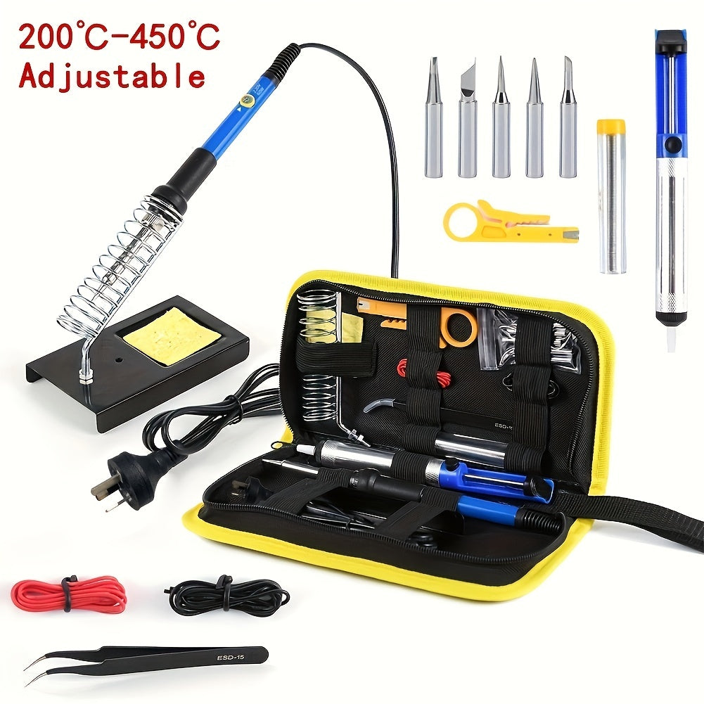 60W Adjustable Temperature Soldering Iron Kit with AU Plug and Tips for Electronics and Hobby Use