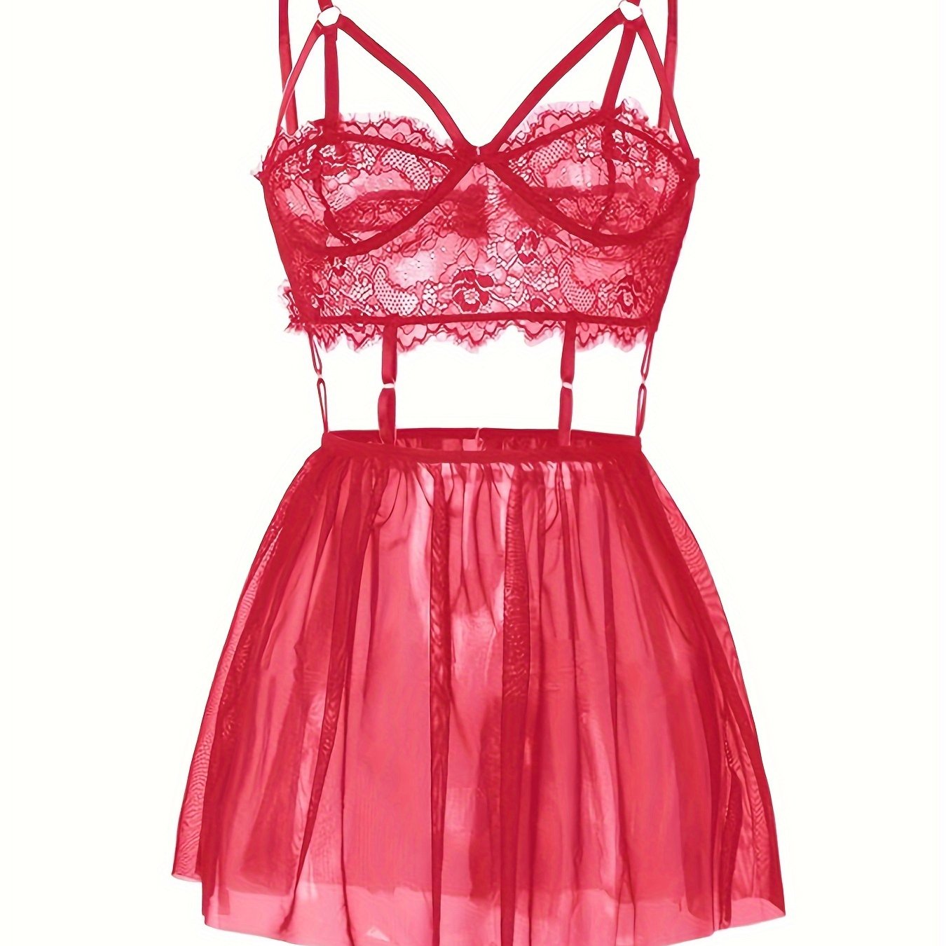 Women's Sheer Lace Dress and Mesh Bodycon Babydoll Lingerie