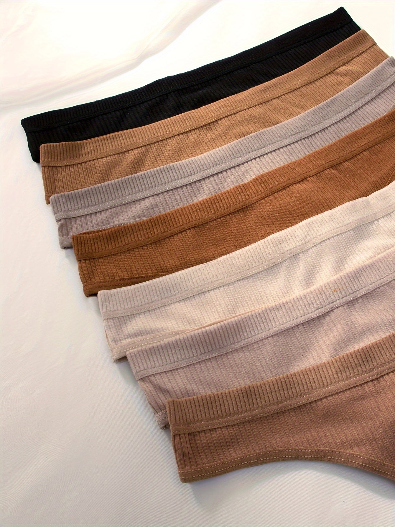 7-Pack Women's Ribbed Solid Color Thongs Polyester Blend Casual Underwear