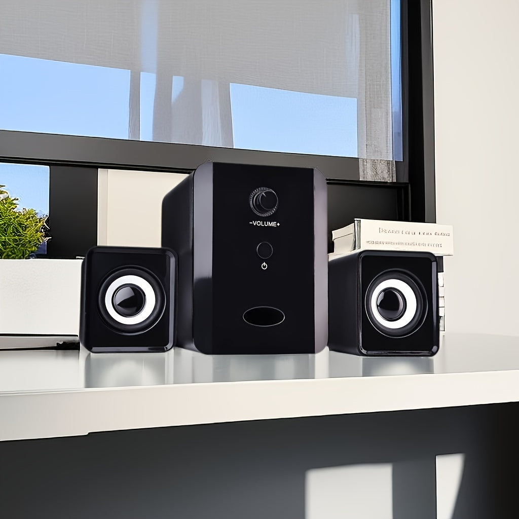 USB Desktop Speakers with Adjustable Volume and Bass Stereo Soundbar and Subwoofer for PC Laptop Tablet Black or White