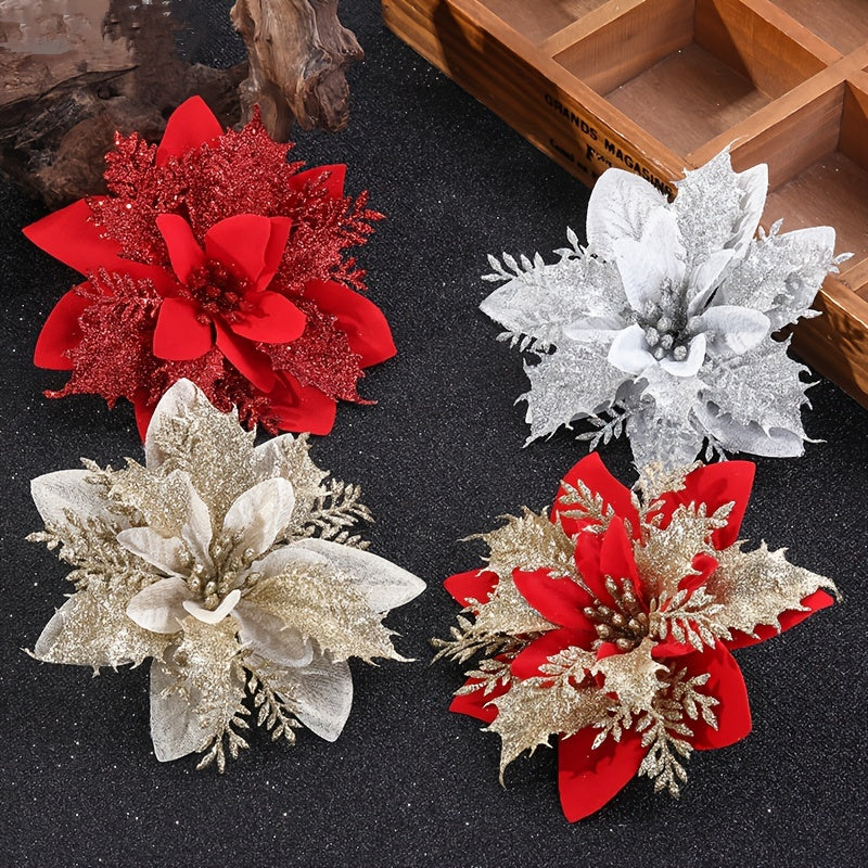 Golden Dust Flowers Rattan Garland Decorations for Christmas Windows