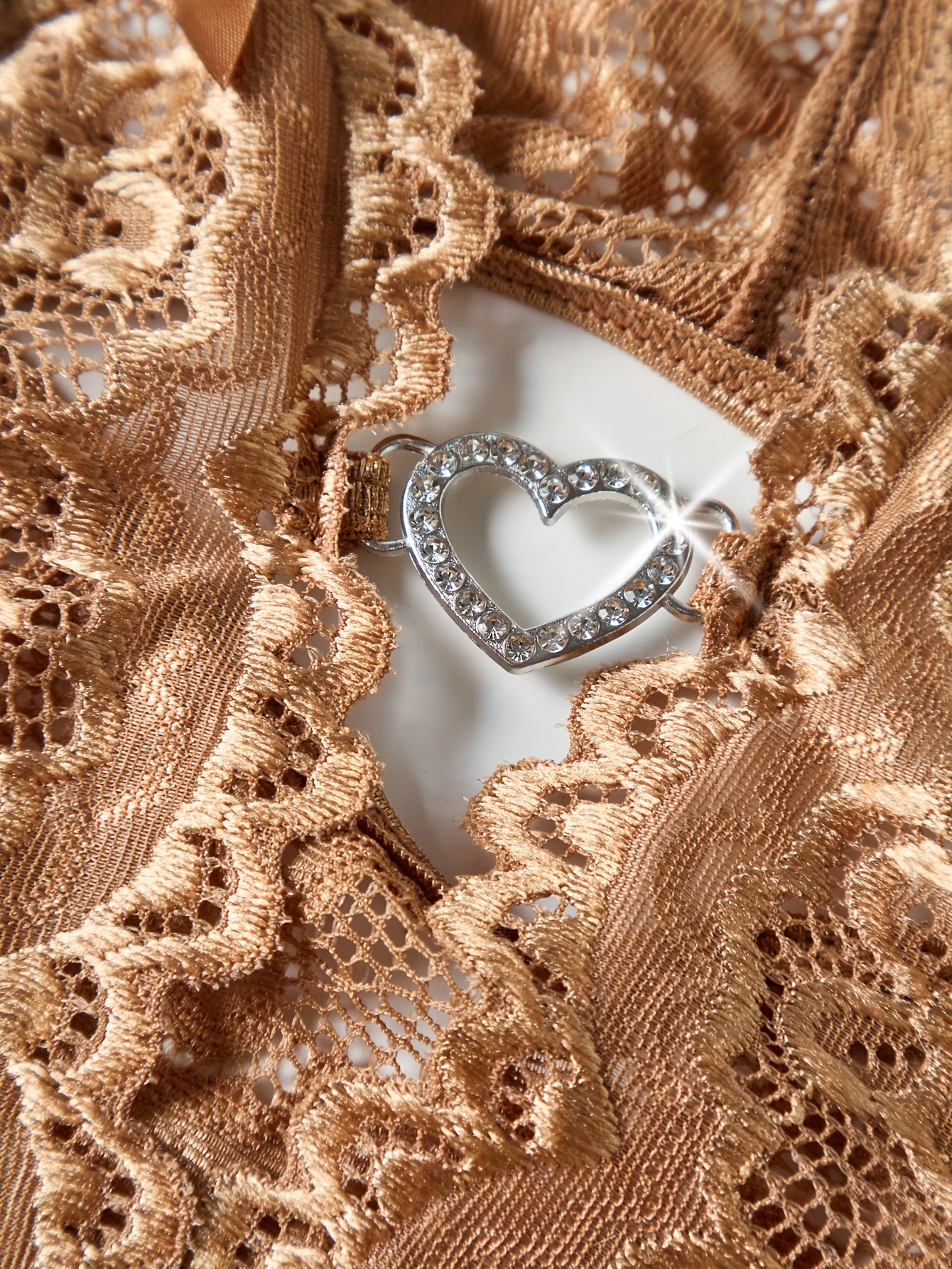 Women’s Heart-Shaped Lace Bodysuit with Open Crotch and Sheer Back