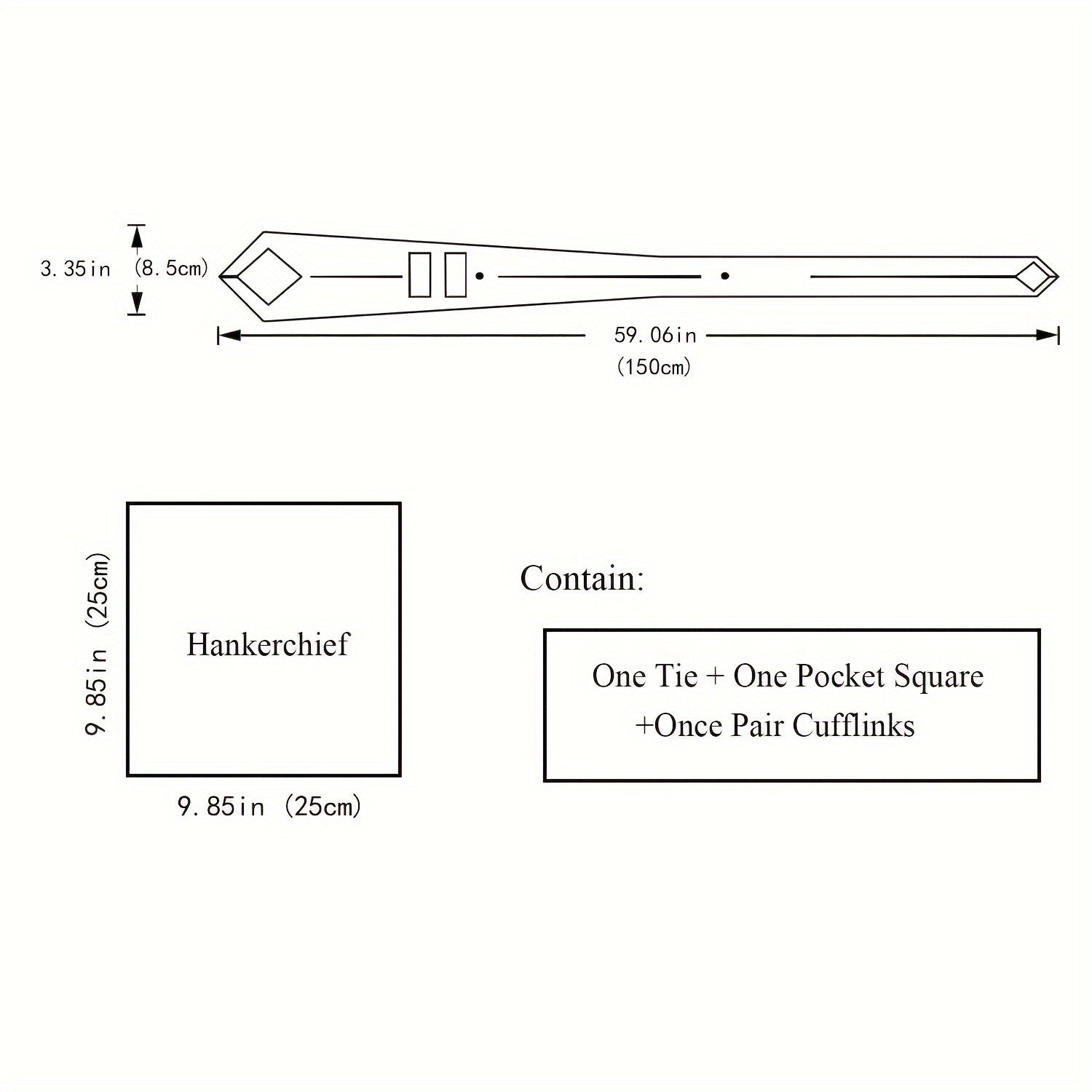Men's Necktie Pocket Square Cufflinks Set for Wedding Business Party