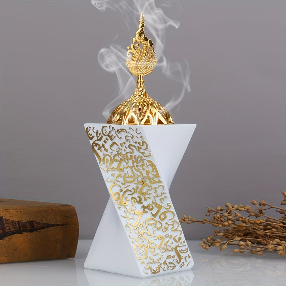 Metal-Lid Incense Burner for Bedroom Decor Resin Crafted Accent