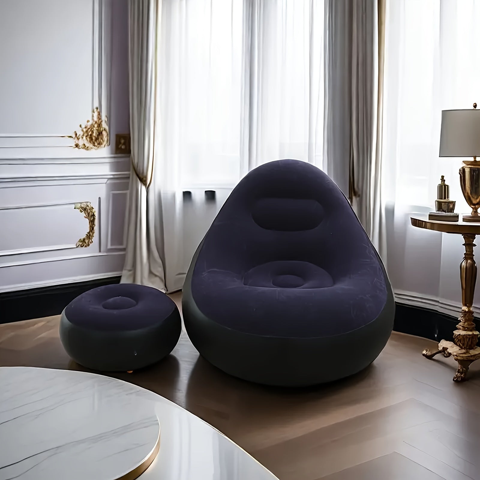 Conjunto de sofá y taburete inflables, cama de salón portátil, impermeable, con reposapiés