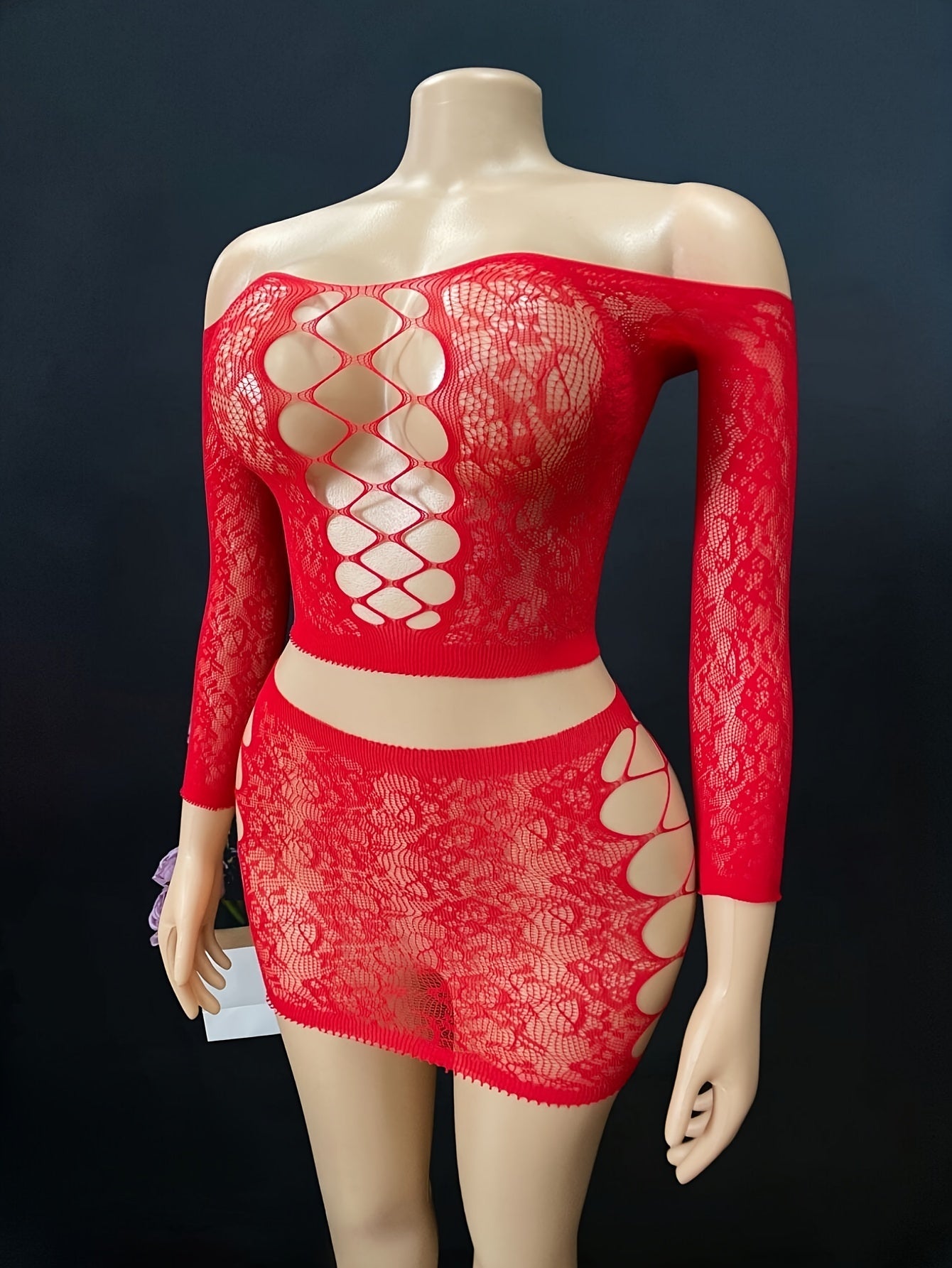 Женский комплект белья с крупной сеткой, с длинными рукавами, прозрачный, с вырезами