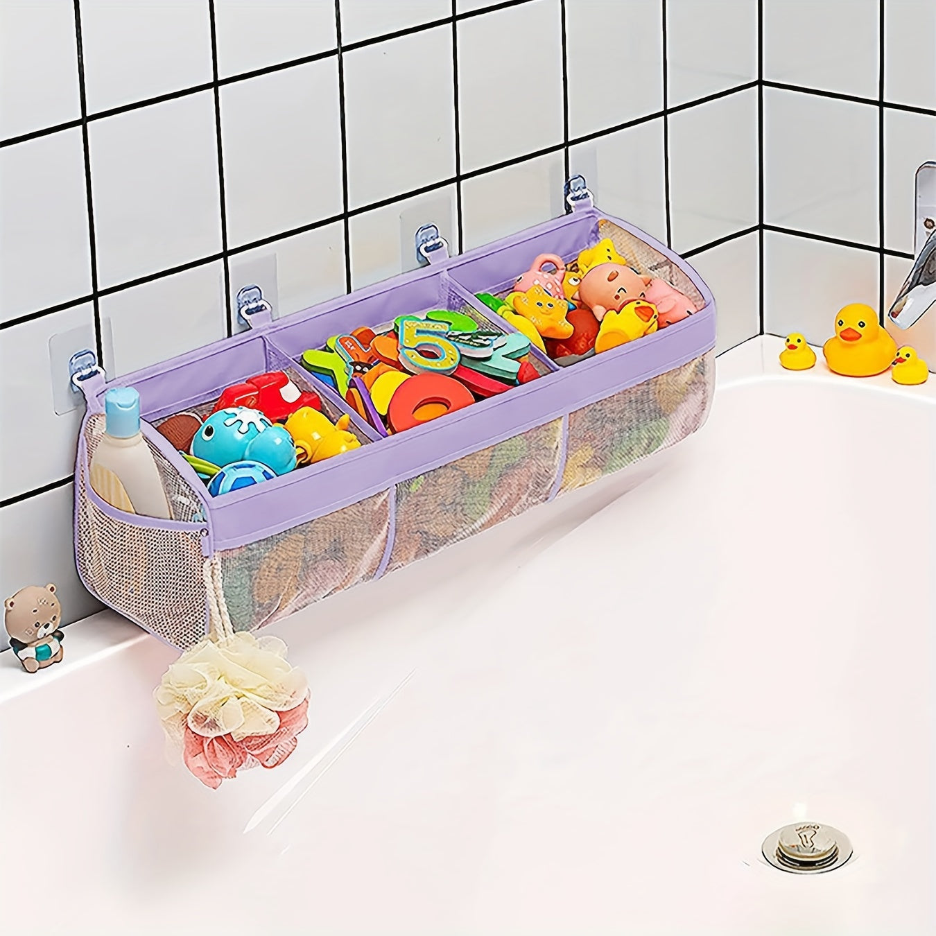 Large Capacity Mesh Bath Toy Organizer Wall Mount Storage Bag for Bathroom Kids