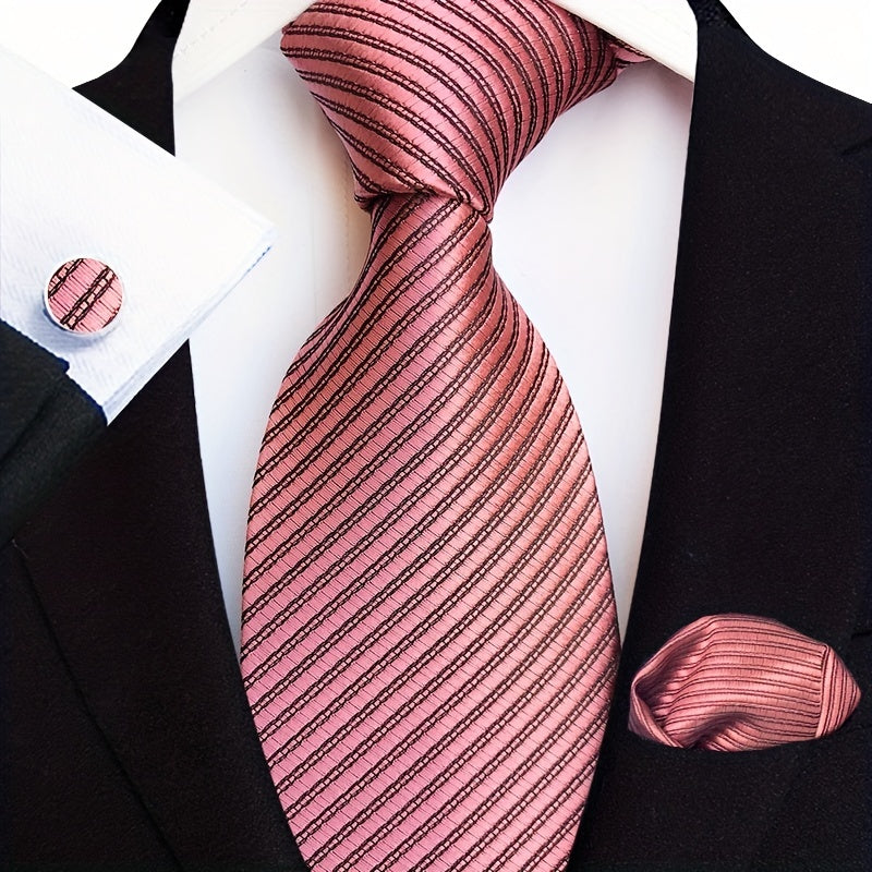 Men's Suit Set with Tie, Pocket Square and Cufflinks in Stripe and Paisley Design