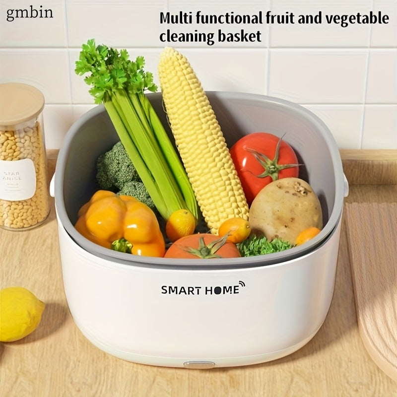 SmartHome Fruit Veg Cleaning Basket Battery Operated Soundwave Tech White Transparent Lid