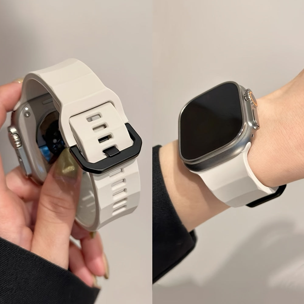 Silicone Sports Watch Strap for Apple Watch Series 3-9 Ultra2 42mm 44mm 45mm 49mm Black Buckle