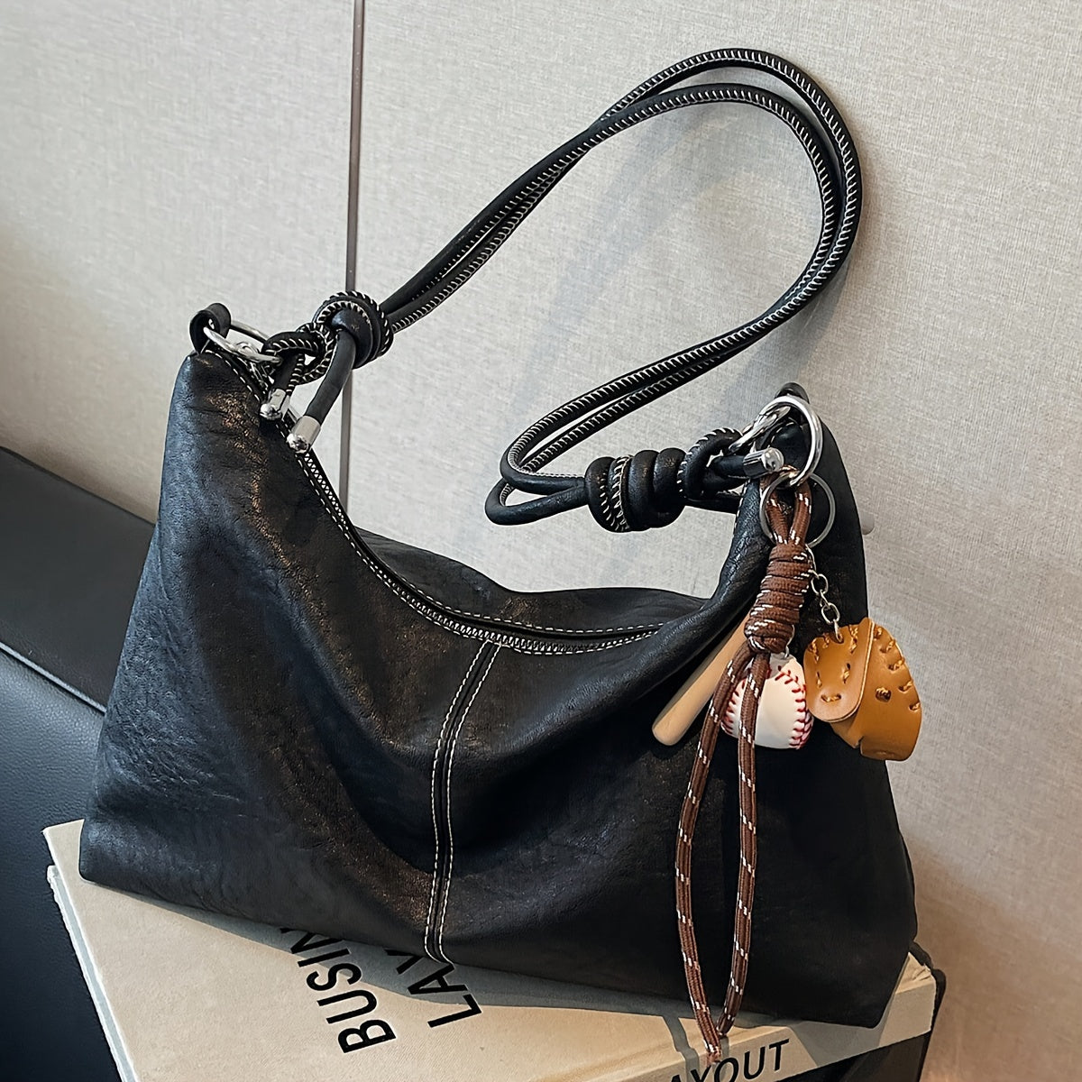 Charm de bolsa para perro Dachshund de PVC con cuerda trenzada, accesorio de dibujos animados