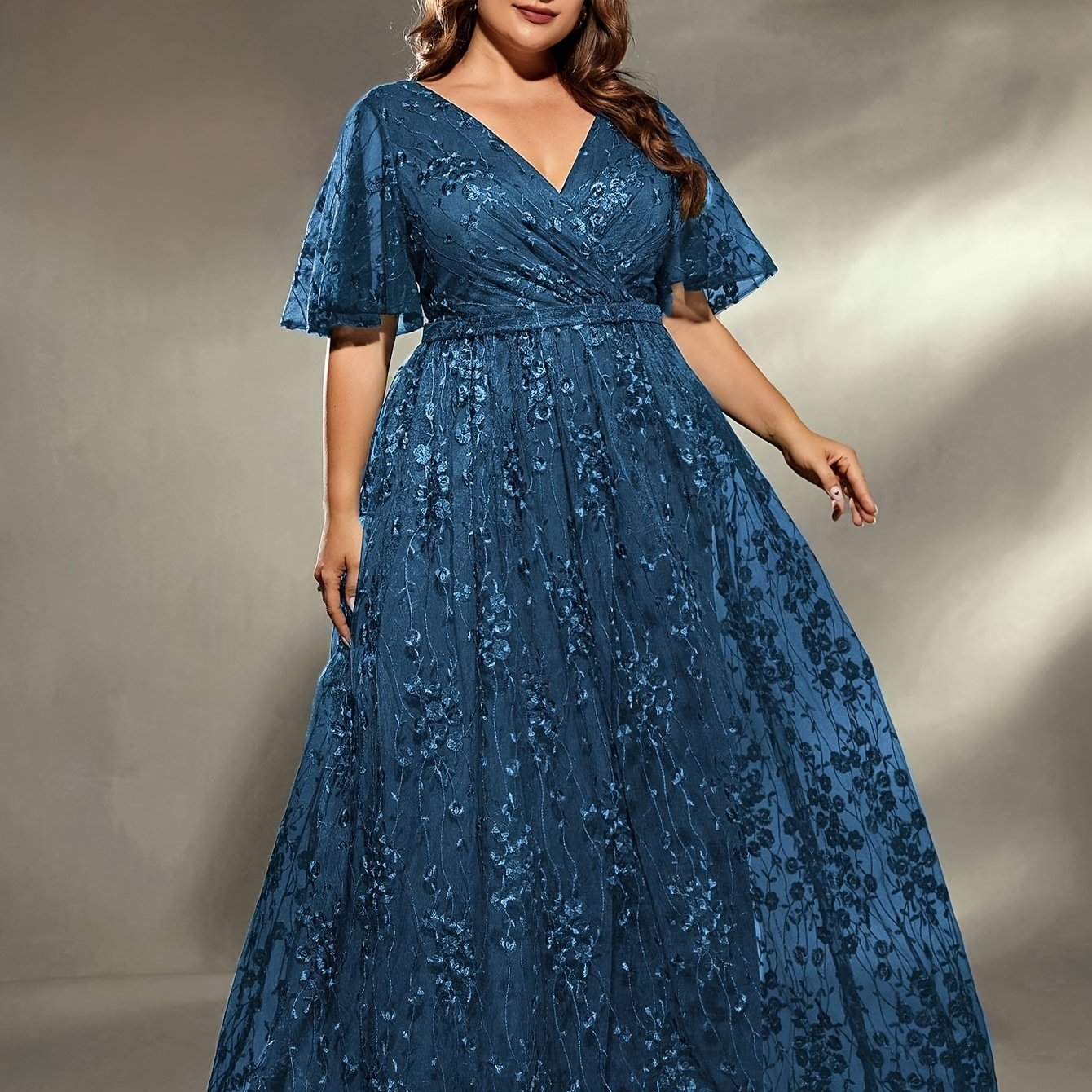 Plus Size Womens Mother Dress Satin Maxi Evening Gown Blue