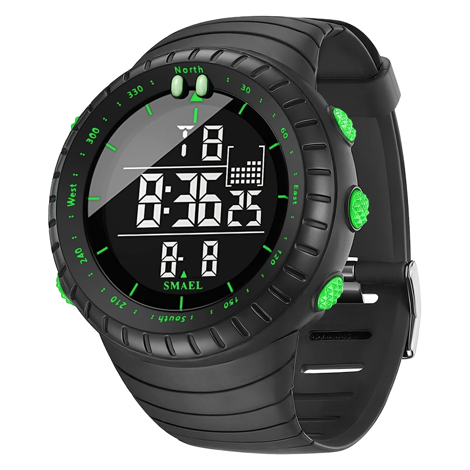 Men's Sports Smartwatch with Black Dial LED Display Alarm Stopwatch 12/24 Hour