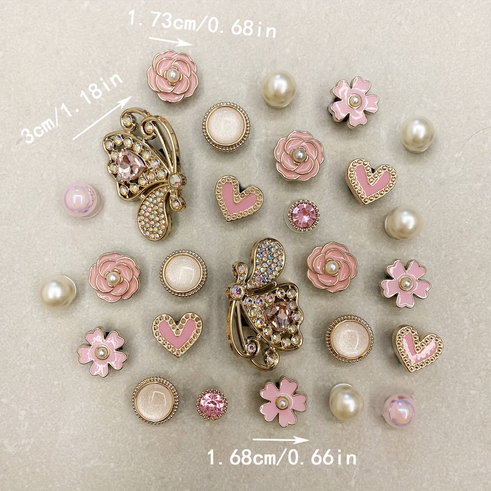 Girls 27PCS Pink Heart Flower Butterfly Shoe Charms for Sandals Slippers