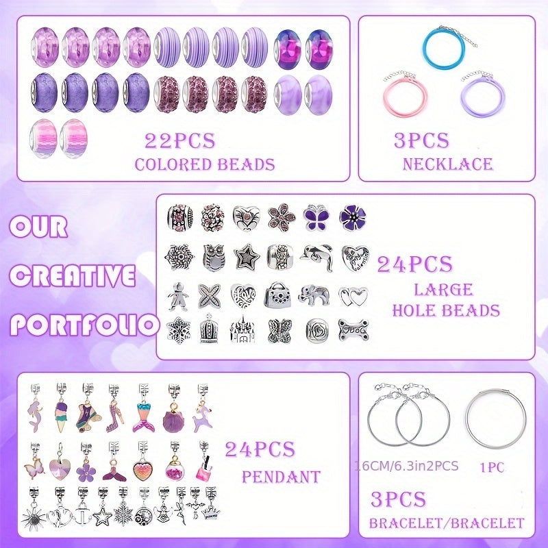 Charm Bracelet Making Kit with 63 Pieces Beads Pendants Chain Accessories Gift Box